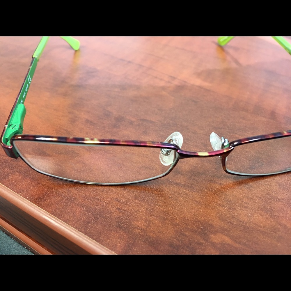 kate spade Two-Tone Rectangular Eyeglasses in Burgundy and Lime Green - Picture 5 of 5